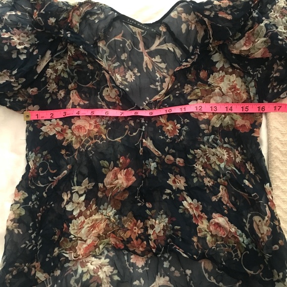 Zara navy floral semi-sheer cape blouse XS - Picture 9 of 12